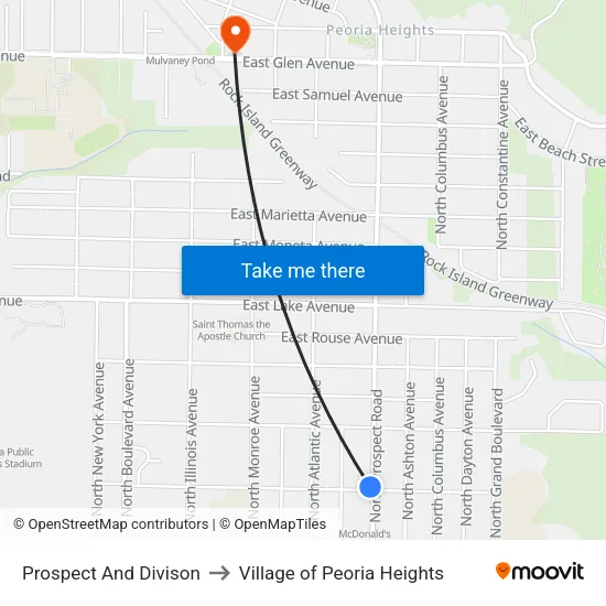 Prospect And Divison to Village of Peoria Heights map
