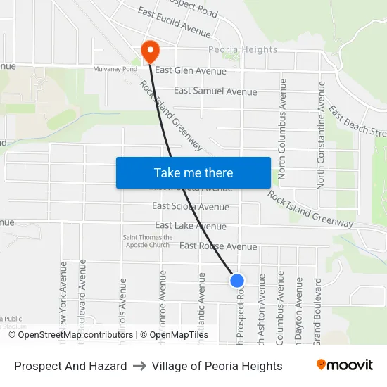 Prospect And Hazard to Village of Peoria Heights map