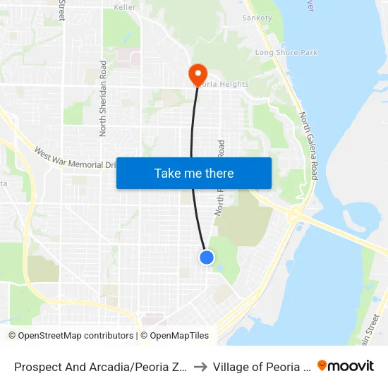 Prospect And Arcadia/Peoria Zoo/Glen Oak to Village of Peoria Heights map