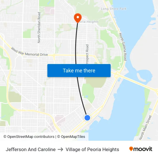 Jefferson And Caroline to Village of Peoria Heights map