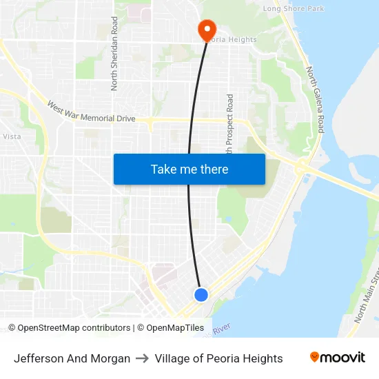 Jefferson And Morgan to Village of Peoria Heights map
