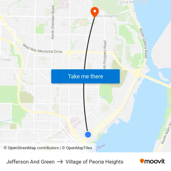 Jefferson And Green to Village of Peoria Heights map