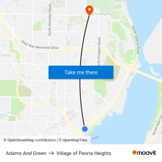 Adams And Green to Village of Peoria Heights map