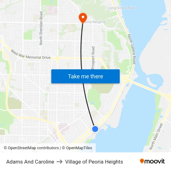 Adams And Caroline to Village of Peoria Heights map