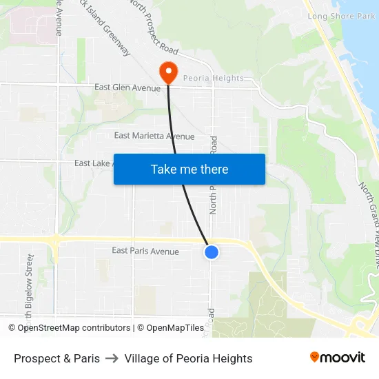 Prospect & Paris to Village of Peoria Heights map