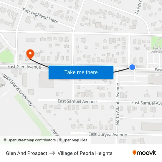 Glen And Prospect to Village of Peoria Heights map