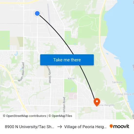 8900 N University/Tac Shack to Village of Peoria Heights map