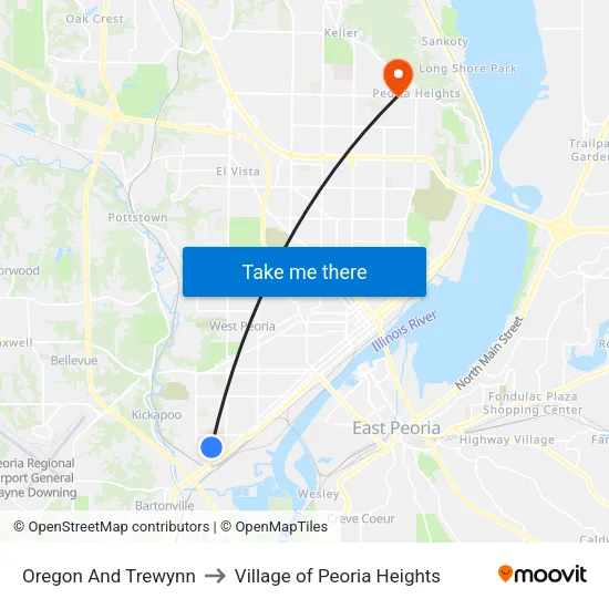 Oregon And Trewynn to Village of Peoria Heights map
