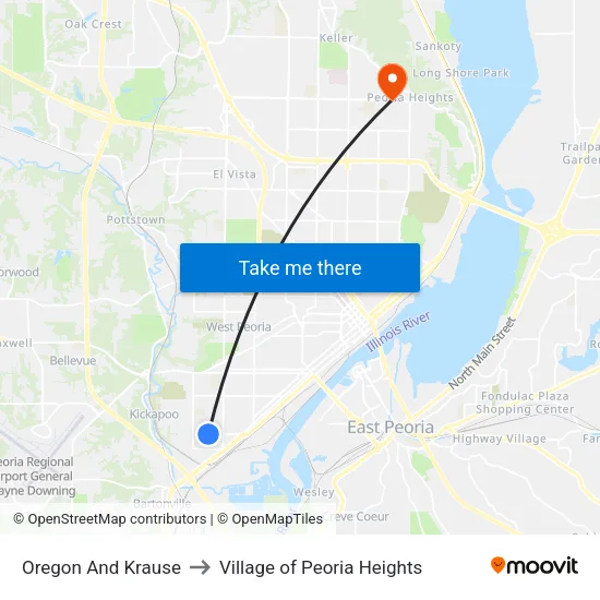 Oregon And Krause to Village of Peoria Heights map
