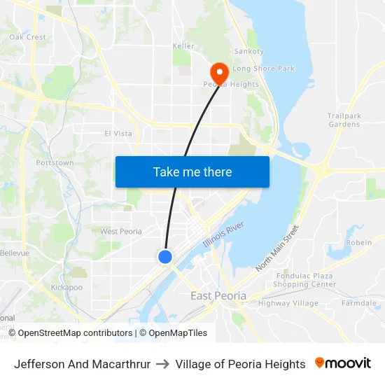 Jefferson And Macarthrur to Village of Peoria Heights map