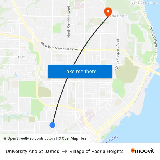 University And St James to Village of Peoria Heights map