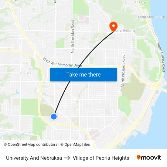 University And Nebraksa to Village of Peoria Heights map