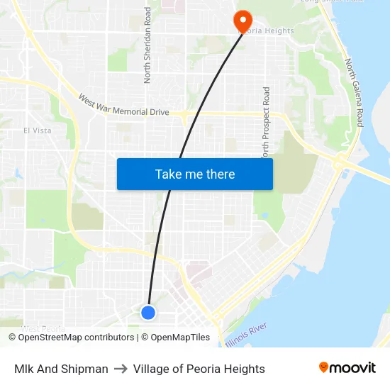 Mlk And Shipman to Village of Peoria Heights map
