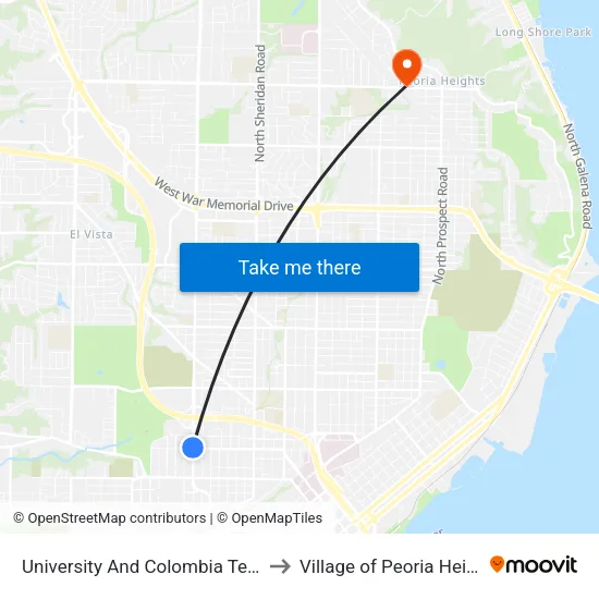 University And Colombia Terrace to Village of Peoria Heights map