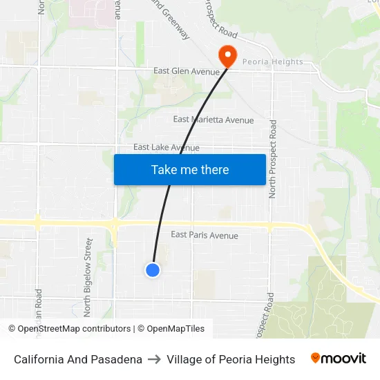 California And Pasadena to Village of Peoria Heights map