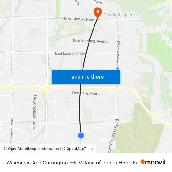 Wisconsin And Corrington to Village of Peoria Heights map