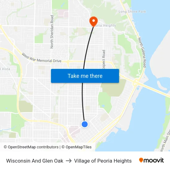Wisconsin And Glen Oak to Village of Peoria Heights map