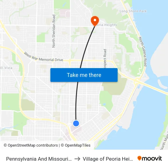 Pennsylvania And Missouri Ave to Village of Peoria Heights map
