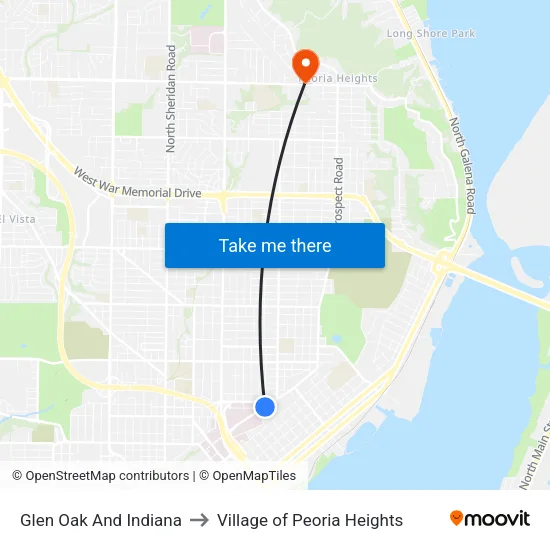 Glen Oak And Indiana to Village of Peoria Heights map