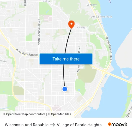 Wisconsin And Republic to Village of Peoria Heights map