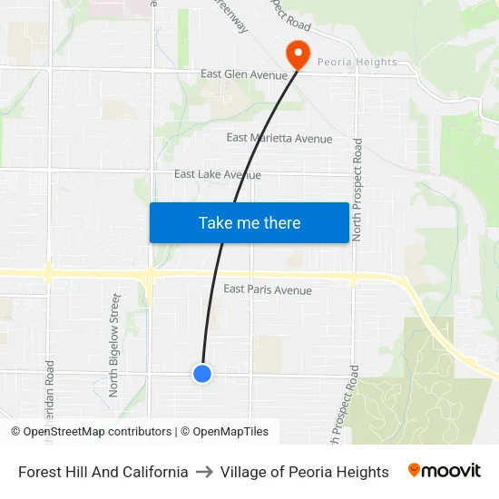 Forest Hill And California to Village of Peoria Heights map