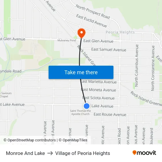 Monroe And Lake to Village of Peoria Heights map