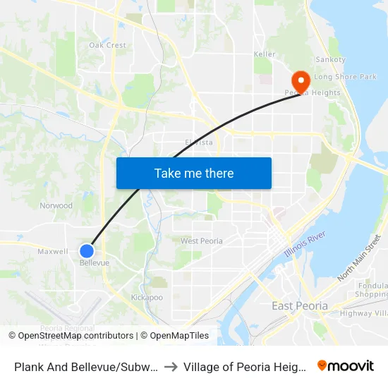 Plank And Bellevue/Subway to Village of Peoria Heights map