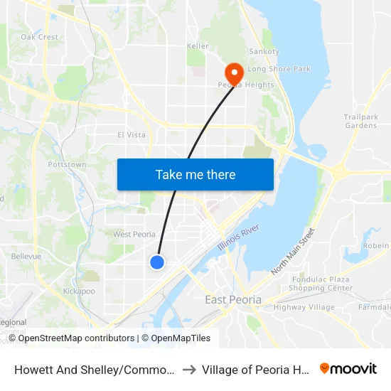 Howett And Shelley/Common Place to Village of Peoria Heights map
