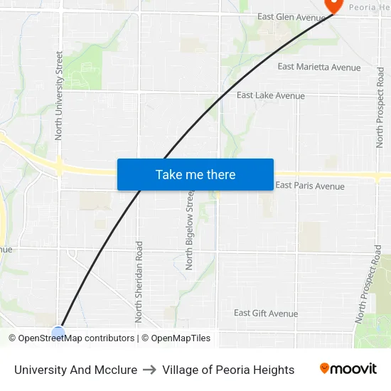 University And Mcclure to Village of Peoria Heights map