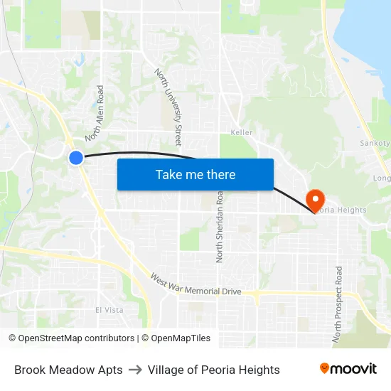 Brook Meadow Apts to Village of Peoria Heights map