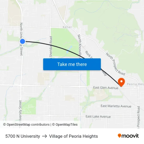 5700 N University to Village of Peoria Heights map