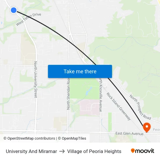 University And Miramar to Village of Peoria Heights map