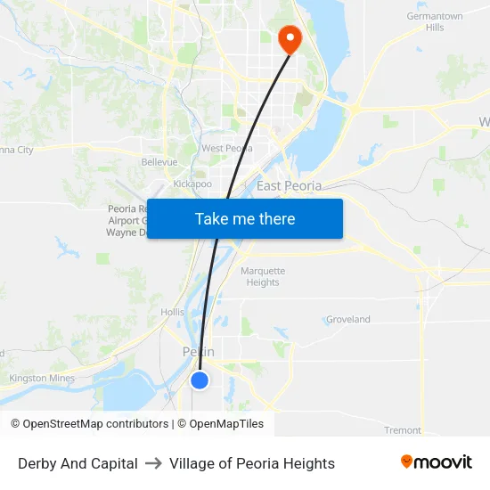 Derby And Capital to Village of Peoria Heights map