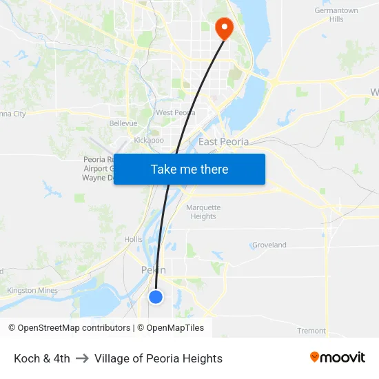 Koch & 4th to Village of Peoria Heights map