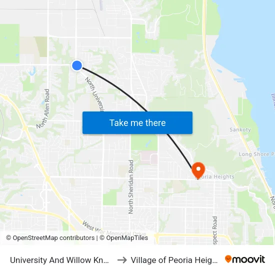 University And Willow Knolls to Village of Peoria Heights map