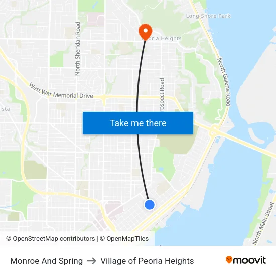 Monroe And Spring to Village of Peoria Heights map
