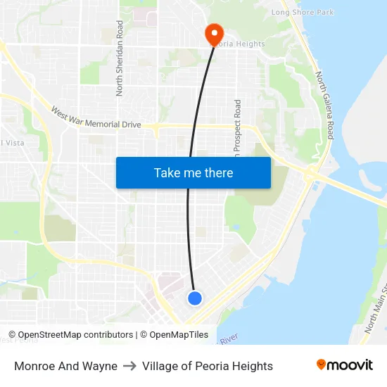 Monroe And Wayne to Village of Peoria Heights map