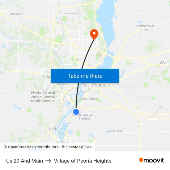 Us 29 And Main to Village of Peoria Heights map