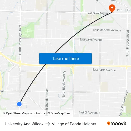 University And Wilcox to Village of Peoria Heights map