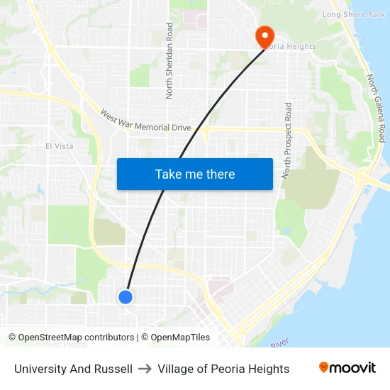 University And Russell to Village of Peoria Heights map