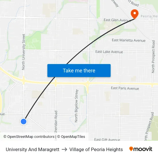 University And Maragrett to Village of Peoria Heights map