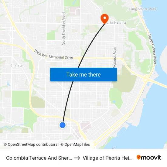 Colombia Terrace And Sheridan to Village of Peoria Heights map