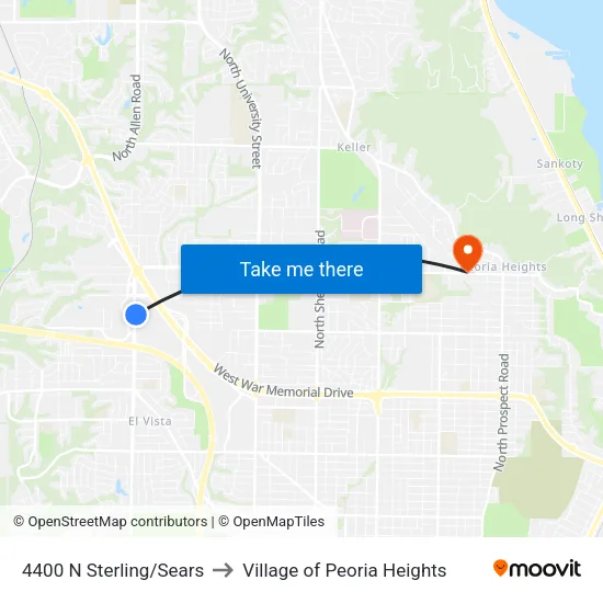 4400 N Sterling/Sears to Village of Peoria Heights map