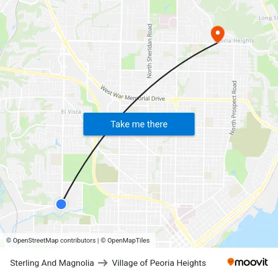 Sterling And Magnolia to Village of Peoria Heights map