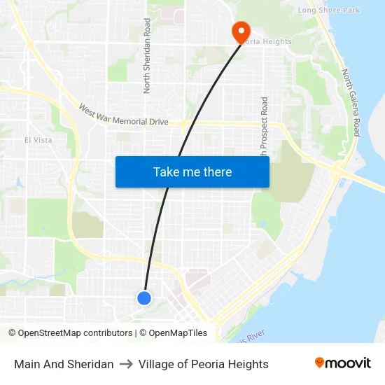 Main And Sheridan to Village of Peoria Heights map