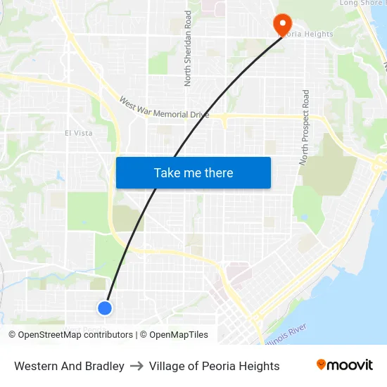 Western And Bradley to Village of Peoria Heights map
