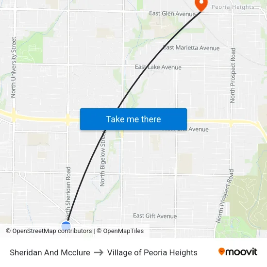 Sheridan And Mcclure to Village of Peoria Heights map