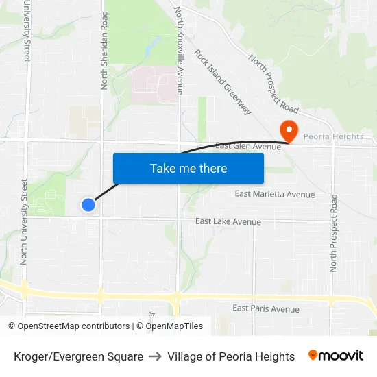 Kroger/Evergreen Square to Village of Peoria Heights map