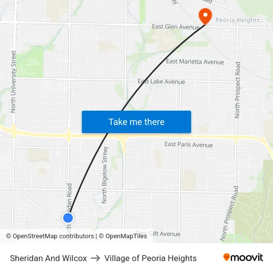 Sheridan And Wilcox to Village of Peoria Heights map