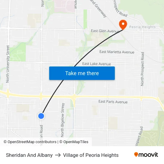 Sheridan And Albany to Village of Peoria Heights map